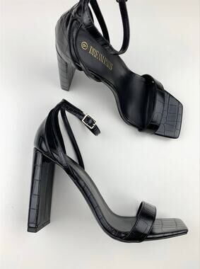 Dream Pairs High Heel Sandals Black Croc Embossed Faux Leather Strappy Women's 9
